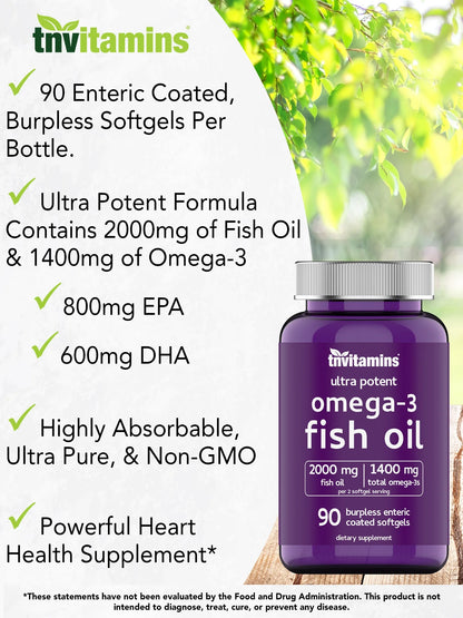 Aceite De Pescado Omega-3 Burpless: 2000Mg X 90 Cápsulas Blandas / 1400Mg De Ácidos Grasos Omega-3 Totales (800Mg EPA Y 600Mg DHA)
