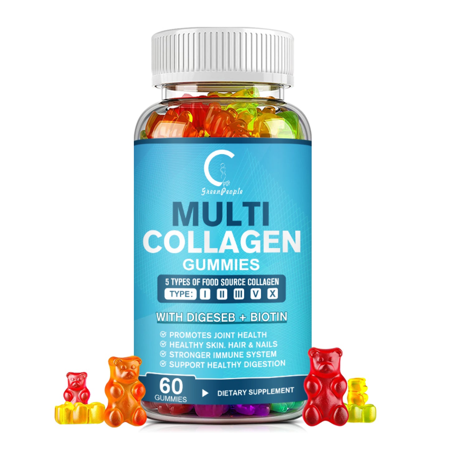 Multi Collagen Gummies | 5 Types of Food Source Collagen Supplement | 60 Gummies