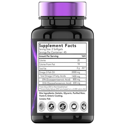 Aceite De Pescado Omega-3 Burpless: 2000Mg X 90 Cápsulas Blandas / 1400Mg De Ácidos Grasos Omega-3 Totales (800Mg EPA Y 600Mg DHA)